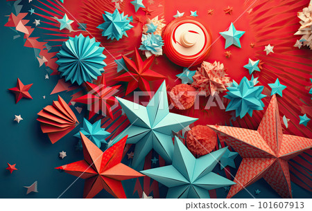 Independence Day paper art. 4th of July. Patriot America. Blue and red stars. 101607913