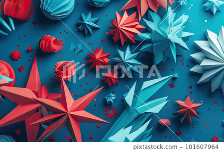 Independence Day paper art. 4th of July. Patriot America. Blue and red stars. Independence Day paper art. 4th of July. Patriot America. Blue and red stars. 101607964