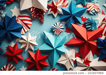 Independence Day paper art. 4th of July. Patriot America. Blue and red stars. Independence Day paper art. 4th of July. Patriot America. Blue and red stars. 101607969