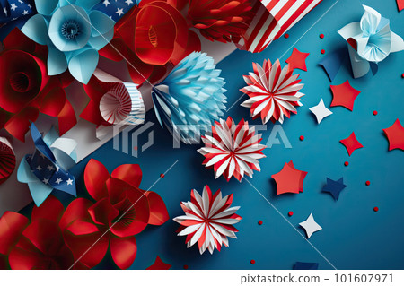 Independence Day paper art. 4th of July. Patriot America. Blue and red stars. 101607971