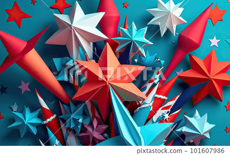 Independence Day paper art. 4th of July. Patriot America. Blue and red stars. Independence Day paper art. 4th of July. Patriot America. Blue and red stars. 101607986