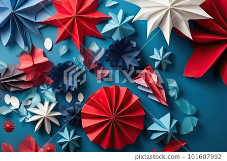 Independence Day paper art. 4th of July. Patriot America. Blue and red stars. 101607992