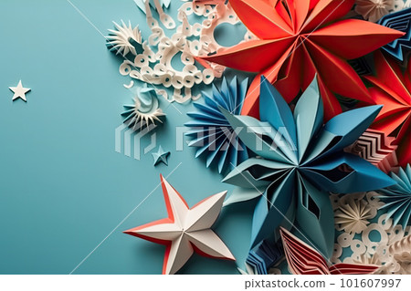Independence Day paper art. 4th of July. Patriot America. Blue and red stars. 101607997