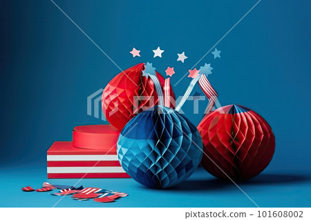Independence Day paper art. 4th of July. Patriot America. Blue and red stars. Independence Day paper art. 4th of July. Patriot America. Blue and red stars. 101608002