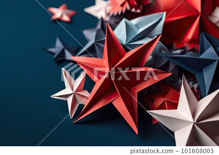 Independence Day paper art. 4th of July. Patriot America. Blue and red stars. 101608003