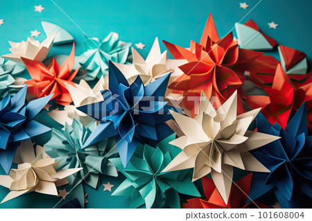 Independence Day paper art. 4th of July. Patriot America. Blue and red stars. Independence Day paper art. 4th of July. Patriot America. Blue and red stars. 101608004