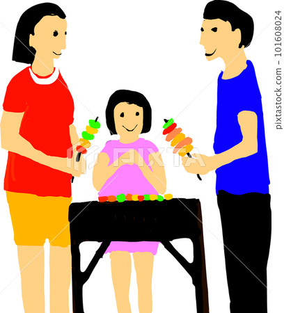 一家人享受燒烤的插畫素材 一家人享受燒烤的插畫素材 101608024