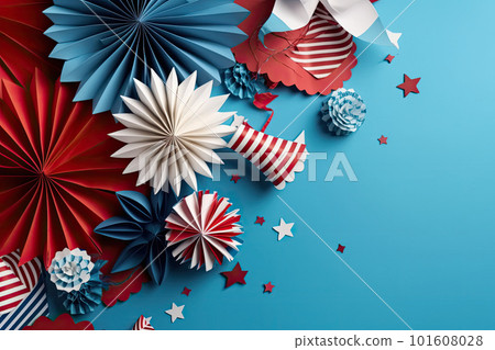 Independence Day paper art. 4th of July. Patriot America. Blue and red stars. 101608028