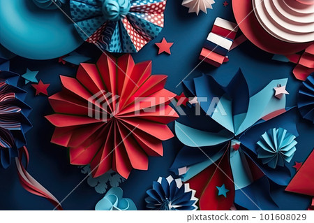 Independence Day paper art. 4th of July. Patriot America. Blue and red stars. Independence Day paper art. 4th of July. Patriot America. Blue and red stars. 101608029