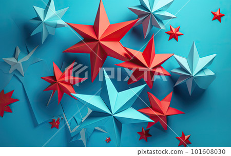 Independence Day paper art. 4th of July. Patriot America. Blue and red stars. Independence Day paper art. 4th of July. Patriot America. Blue and red stars. 101608030