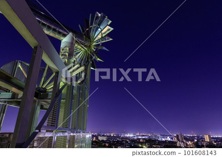 Obu city, Momoyama park windmill and night view of Obu city 101608143