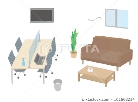 Conference room infectious disease control & sofa hand-drawn illustration (color / no outline) 101608234