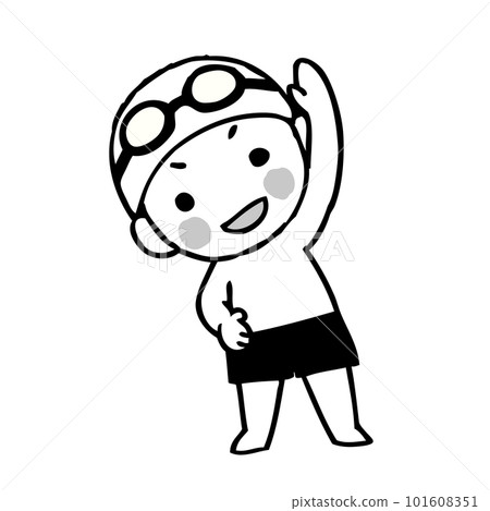 男孩穿著單色泳衣做熱身運動的插圖 101608351