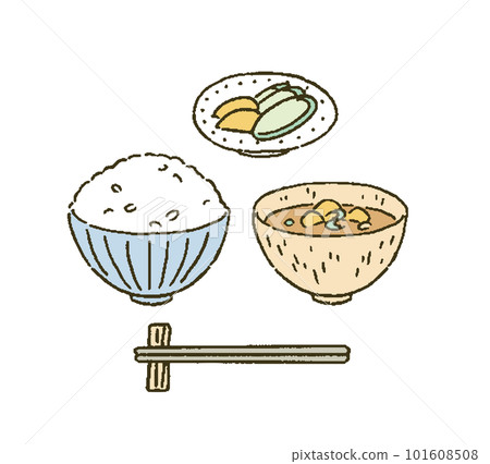 Rice, miso soup and pickles Illustration of Japanese food 101608508