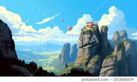 Illustration of beautiful view of Meteora, Greece Illustration of beautiful view of Meteora, Greece 101608854