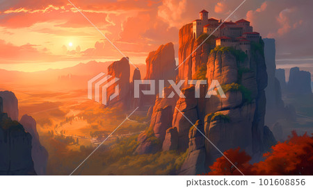 Illustration of beautiful view of Meteora, Greece Illustration of beautiful view of Meteora, Greece 101608856