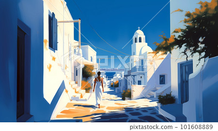 Illustration of beautiful view of Mykonos island, Greece 101608889