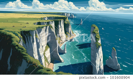 Panoramic view of the beach of Etretat in Normandy, France 101608904