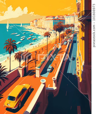 Illustration of beautiful view of the city of Nice, France 101608973