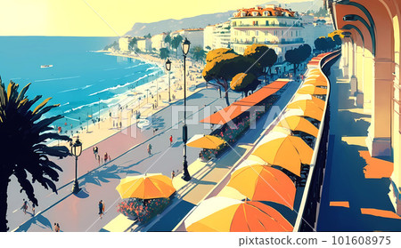 Illustration of beautiful view of the city of Nice, France Illustration of beautiful view of the city of Nice, France 101608975