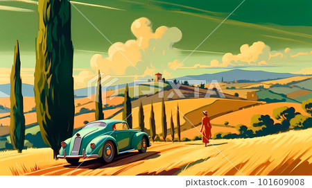 Illustration with a beautiful view of the hills of Tuscany, Italy 101609008