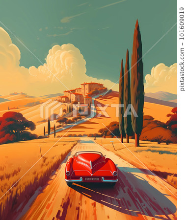 Illustration with a beautiful view of the hills of Tuscany, Italy 101609019