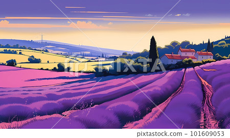 Illustration of beautiful blooming lavender fields in Provence, France 101609053