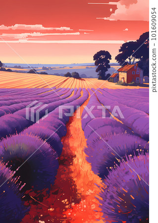 Illustration of beautiful blooming lavender fields in Provence, France 101609054