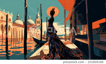 Illustration of the beautiful city of Venice. City of gondoliers, bridges, carnivals and love. Italy Illustration of the beautiful city of Venice. City of gondoliers, bridges, carnivals and love. Italy 101609166