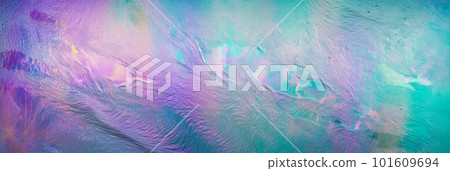 Holographic gradient texture. Abstract background with irregularities and neon rainbow colors. Holo gradient. Hologram shine effect. Panoramic banner. 101609694