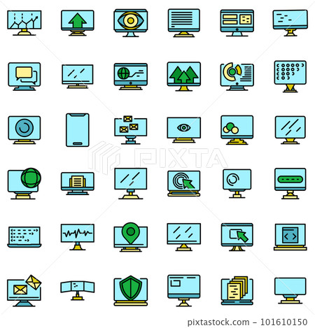 Monitor icons set. Outline set of monitor vector icons thin line color flat on white Monitor icons set. Outline set of monitor vector icons thin line color flat on white 101610150