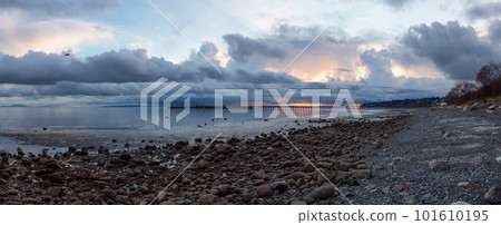 Rocky Beach and White Rock Pier on the West Coast of Pacific Ocean. Rocky Beach and White Rock Pier on the West Coast of Pacific Ocean. 101610195