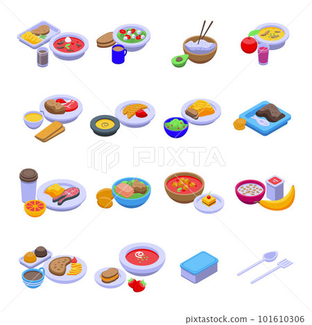 Lunch icons set. Isometric set of lunch vector...-插圖素材 [101610306 ...