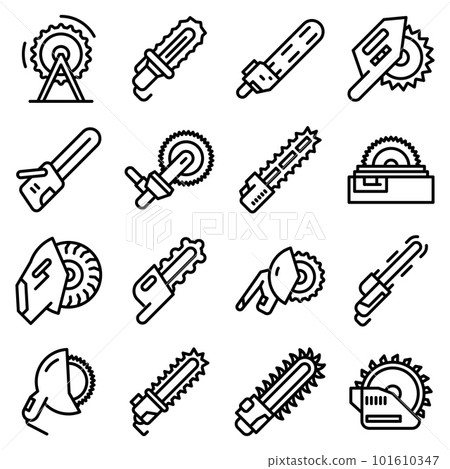 Electric saw icons set. Outline set of electric saw vector icons for web design isolated on white background Electric saw icons set. Outline set of electric saw vector icons for web design isolated on white background 101610347