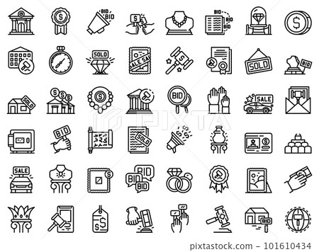 Auction icons set. Outline set of auction vector icons for web design isolated on white background Auction icons set. Outline set of auction vector icons for web design isolated on white background 101610434