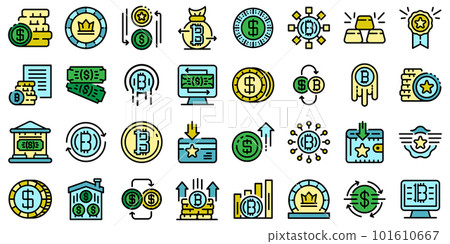 Tokens icons set. Outline set of tokens vector icons thin line color flat on white 101610667