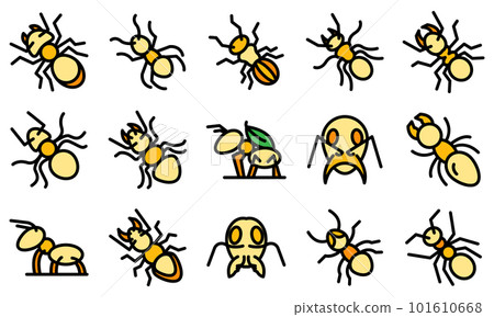 Ant icons set. Outline set of ant vector icons thin line color flat on white 101610668