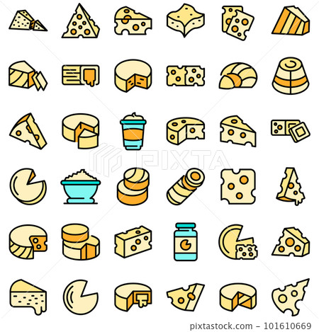 Cheese icons set. Outline set of cheese vector icons thin line color flat on white 101610669