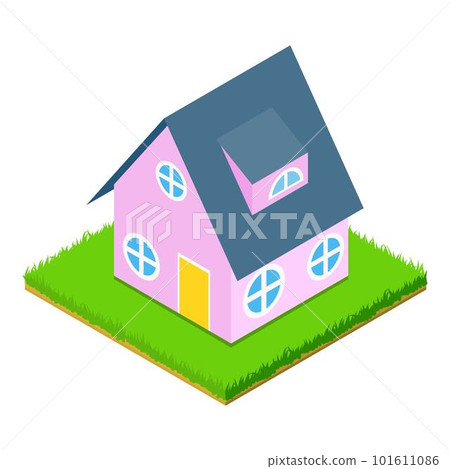 Pink house icon. Isometric illustration of pink house vector icon for web 101611086