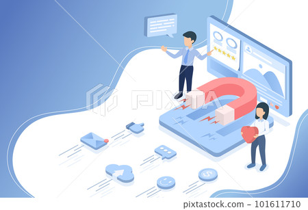 Digital Marketing ideas. Online content to attract customer and increase satisfaction to purchase product and service. 101611710