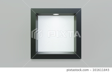 Empty black cube shelf or niche on wall with led spotlight 3D mockup 101611843