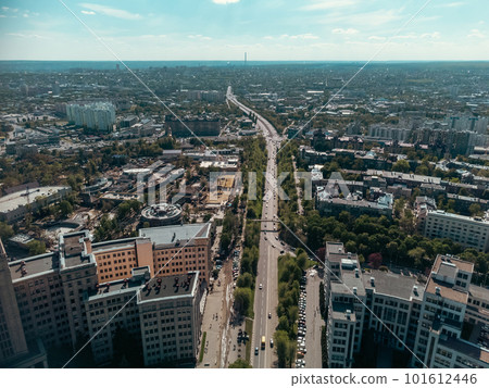 Aerial view on sunny Kharkiv city center streets Aerial view on sunny Kharkiv city center streets 101612446