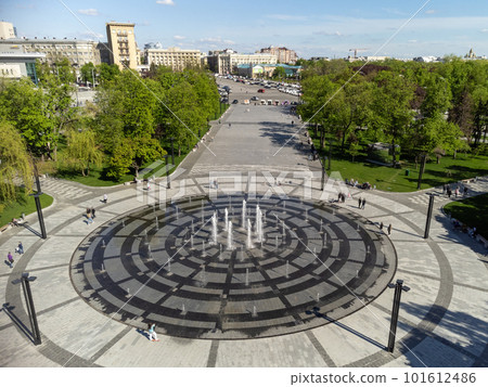 Freedom Square fountain circle, spring aerial Freedom Square fountain circle, spring aerial 101612486