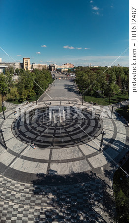 Freedom Square fountain circle, spring aerial Freedom Square fountain circle, spring aerial 101612487