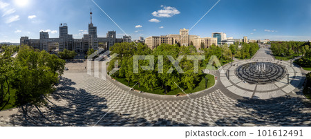 City aerial on Derzhprom and University buildings 101612491