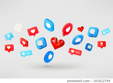 Social media icons flying on white background. 3d vector illustration Social media icons flying on white background. 3d vector illustration 101612744