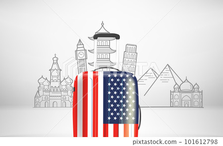 World travel concept with suitcase and famous monuments. Vector illustration 101612798