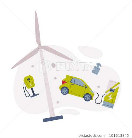Electricity Filling Station as Facility with Fuel for Motor Vehicle with Car Vector Composition 101613845