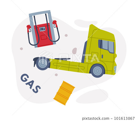 Gas Filling Station with Scattered Objects as Facility with Fuel for Motor Vehicle Vector Composition 101613867