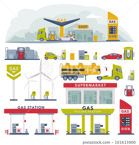 Gas Filling Station as Facility Selling Fuel for Motor Vehicle Vector Set 101613900